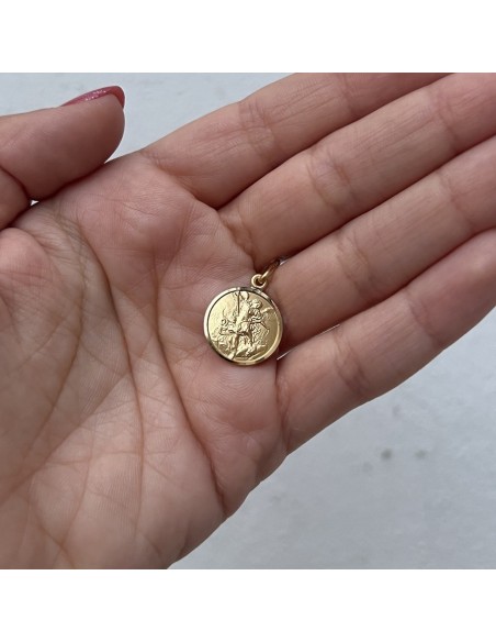 Ciondolo Oro Giallo Piastra Tonda Angeli Rilievo [bb9e9da8]