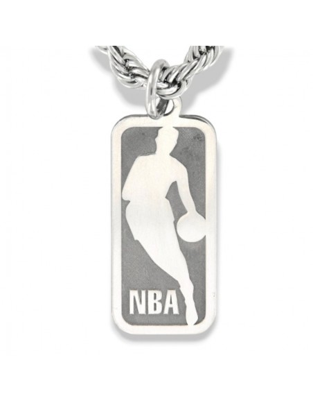 Collana Acciaio Maglia Rope Ciondolo Argento Rodiato NBA [ab61095c]