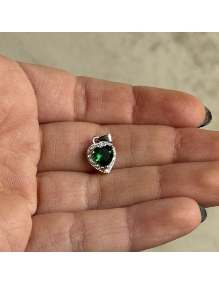 Ciondolo Argento Rodiato Principessa Cuore Verde [ae9e018a]
