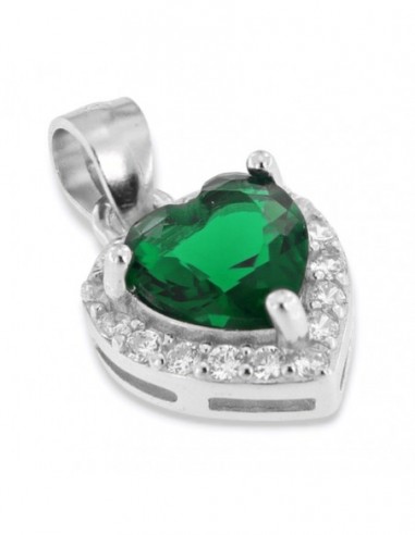 Ciondolo Argento Rodiato Principessa Cuore Verde [1983c08e]