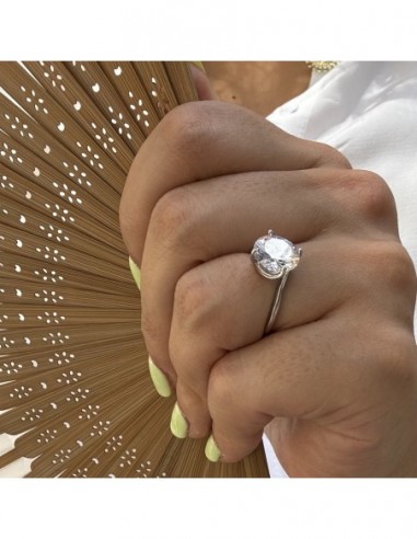 Anello Argento Rodiato Solitario Zircone 10MM [eba04ef1]