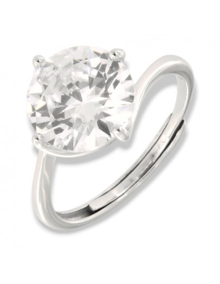 Anello Argento Rodiato Solitario Zircone 10MM [5cbd8ff5]