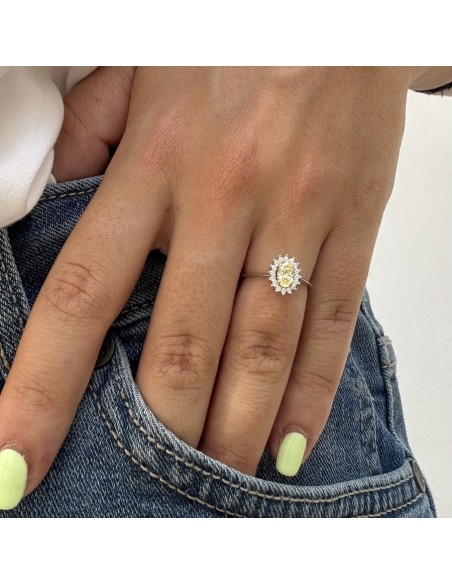 Anello Oro Bianco Principessa Gialla 6x4MM [f73b8caf]