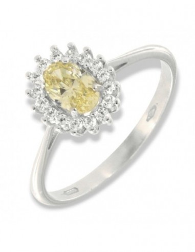 Anello Oro Bianco Principessa Gialla 6x4MM [40264dab]