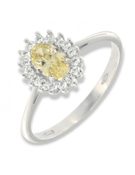 Anello Oro Bianco Principessa Gialla 6x4MM [40264dab]