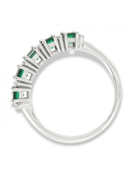 Anello Oro Bianco Riviera 5 Zirconi Verdi Bianchi [75c713b0]