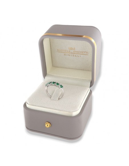 Anello Oro Bianco Riviera 5 Zirconi Verdi Bianchi [1bfc91b9]