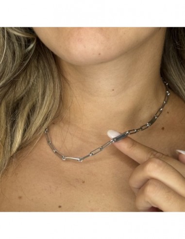 Collana Argento Rodiato Maglia Ovale Piena 45cm [623cf498]
