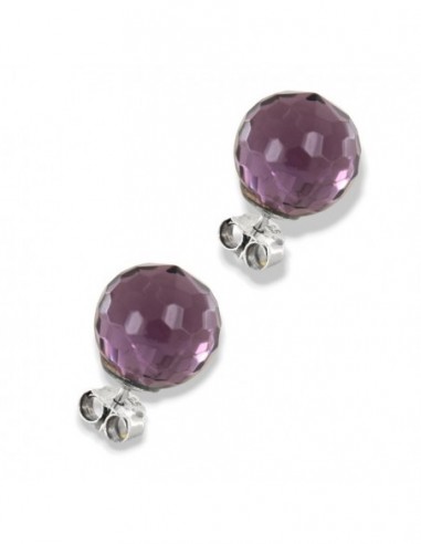 Orecchini Argento Rodiato Sfera Viola Sfaccettata 10MM [6939d3b3]