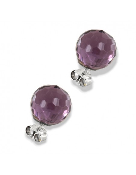 Orecchini Argento Rodiato Sfera Viola Sfaccettata 10MM [6939d3b3]