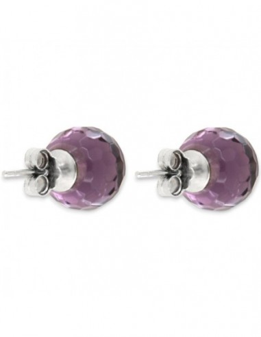 Orecchini Argento Rodiato Sfera Viola Sfaccettata 10MM [6c6994ad]