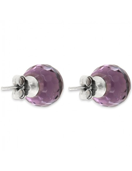 Orecchini Argento Rodiato Sfera Viola Sfaccettata 10MM [6c6994ad]