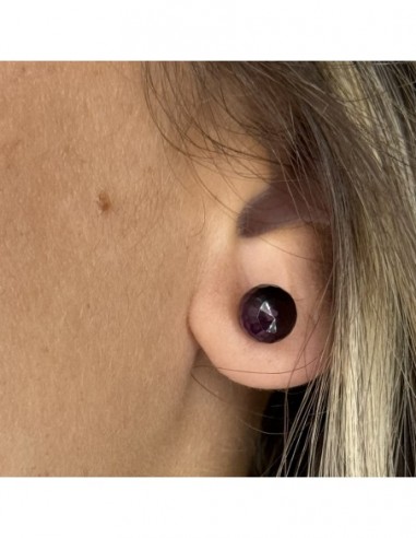 Orecchini Argento Rodiato Sfera Viola Sfaccettata 8MM [7307dcbc]