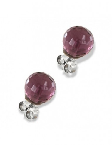 Orecchini Argento Rodiato Sfera Viola Sfaccettata 8MM [c41a1db8]