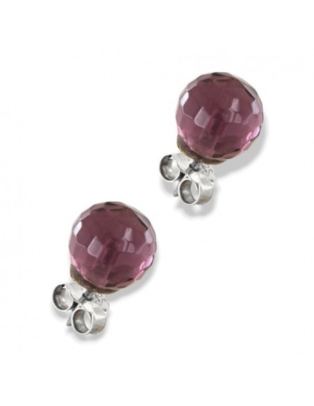 Orecchini Argento Rodiato Sfera Viola Sfaccettata 8MM [c41a1db8]