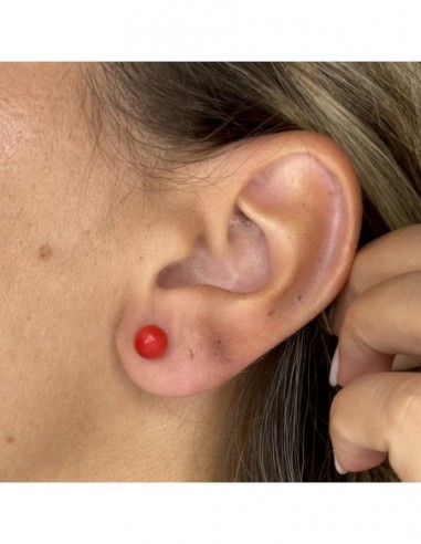 Orecchini Argento Rodiato Sfera Rossa Sfaccettata [f4ab04bd]