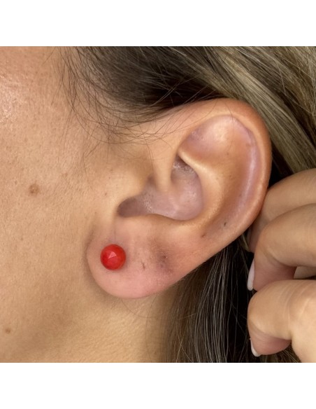 Orecchini Argento Rodiato Sfera Rossa Sfaccettata [f4ab04bd]