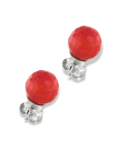 Orecchini Argento Rodiato Sfera Rossa Sfaccettata [43b6c5b9]