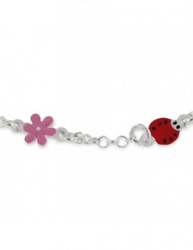 Bracciale Argento Rodiato Neonato Coccinelle Fiori [dfb47666]