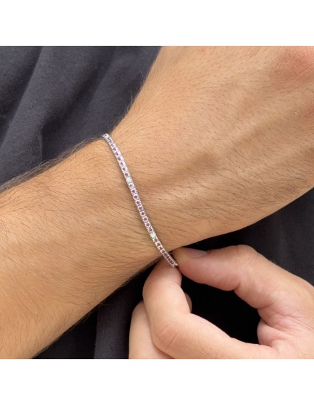 Bracciale Oro Bianco Tennis Piramidale Rubini 1,17 Carati Diamanti 0,12 Carati [d517647b]