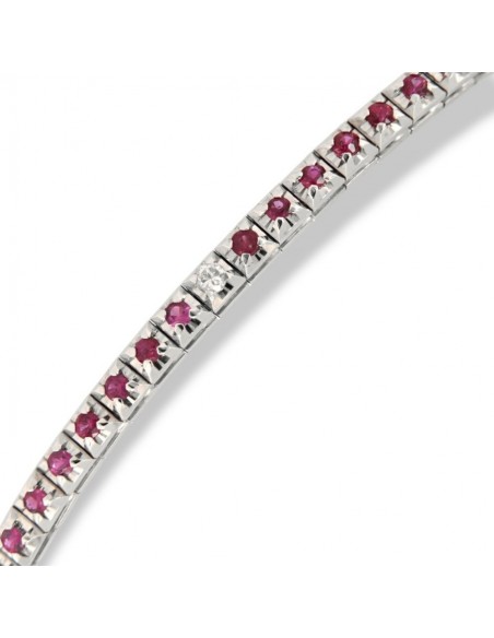 Bracciale Oro Bianco Tennis Piramidale Rubini 1,17 Carati Diamanti 0,12 Carati [620aa57f]
