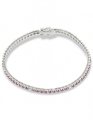 Bracciale Oro Bianco Tennis Piramidale Rubini 1,17 Carati Diamanti 0,12 Carati [d0472365]