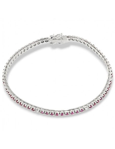 Bracciale Oro Bianco Tennis Piramidale Rubini 1,17 Carati Diamanti 0,12 Carati [d0472365]