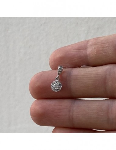 Ciondolo Oro Bianco Punto Luce Zircone Centrale Laterali Contromaglia [4b1fa36f]