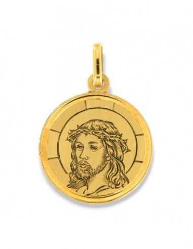 Ciondolo Oro Giallo Medaglia Tonda Gesù Cristo Inciso [a9bff8c6]
