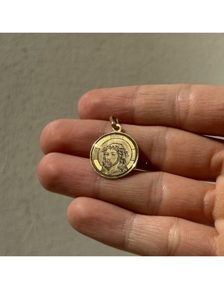 Ciondolo Oro Giallo Medaglia Tonda Gesù Cristo Inciso [c81c6df8]