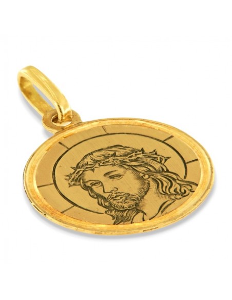 Ciondolo Oro Giallo Medaglia Tonda Gesù Cristo Inciso [7f01acfc]