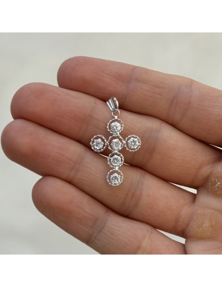 Ciondolo Oro Bianco Crocifisso Zirconi Bianchi A Cerchi [19db4ffd]