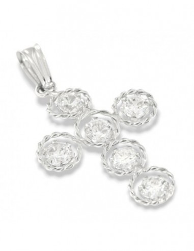 Ciondolo Oro Bianco Crocifisso Zirconi Bianchi A Cerchi [aec68ef9]