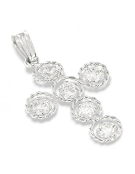 Ciondolo Oro Bianco Crocifisso Zirconi Bianchi A Cerchi [aec68ef9]