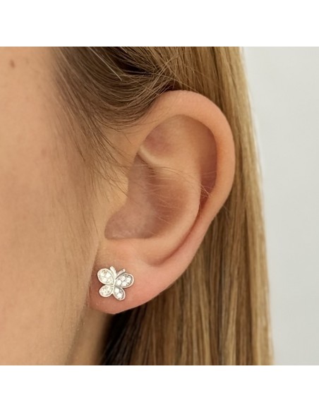 Orecchini Argento Rodiato Farfalla Zirconi Bianchi [f7ca87ab]