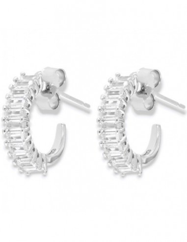 Orecchini Argento Rodiato Cerchi Zirconi Baguette [c509cefc]