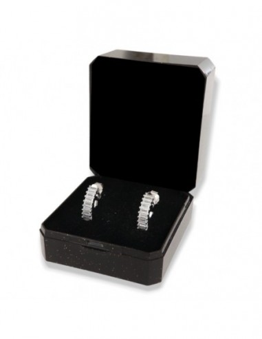 Orecchini Argento Rodiato Cerchi Zirconi Baguette [871cba84]