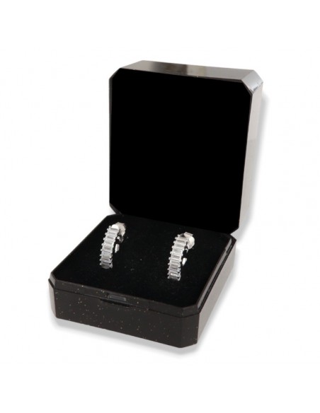 Orecchini Argento Rodiato Cerchi Zirconi Baguette [871cba84]