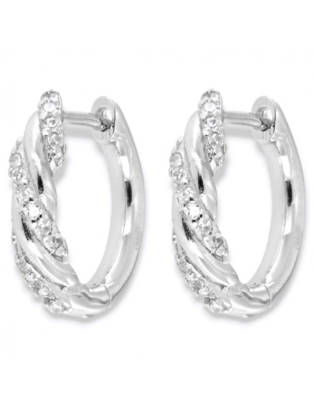 Orecchini Argento Rodiato Cerchi Canna Intrecciata Zirconi Bianchi 15MM [a192c2c9]