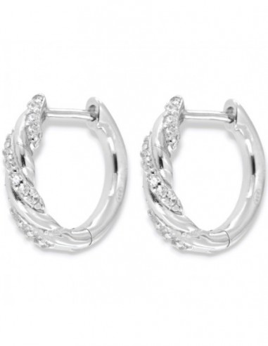 Orecchini Argento Rodiato Cerchi Canna Intrecciata Zirconi Bianchi 15MM [14d7dc89]