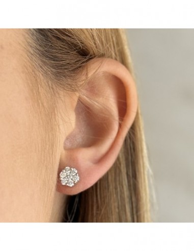Orecchini In Oro Bianco 18k Con Contorno In Diamanti E Diamante Centrale Di 0 10 Ct Circa Ref Wore7264bb 1910