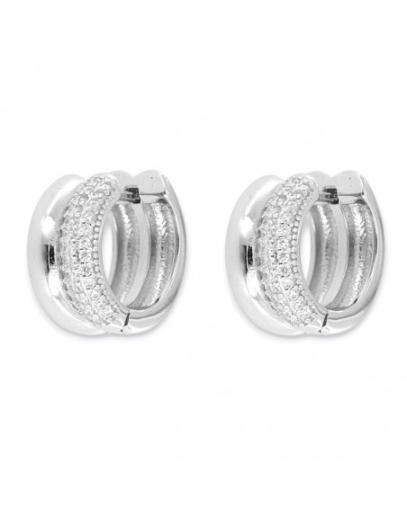 Orecchini Argento Rodiato Cerchi Spessi Zirconi Bi [a722b930]