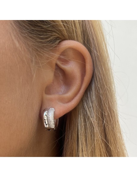 Orecchini Argento Rodiato Cerchi Spessi Zirconi Bi [4fd7ca43]