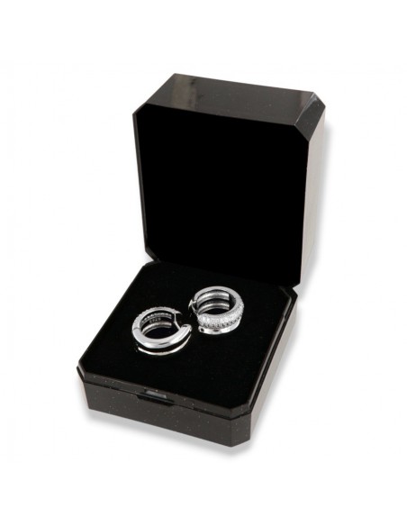 Orecchini Argento Rodiato Cerchi Spessi Zirconi Bi [4a878d5d]