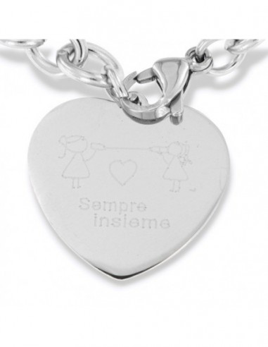 Bracciale Donna Con Cuore Personalizzabile In Acciaio Inossidabile - Incisione A Scelta Nomi E Date - Scatola Regalo Inclusa