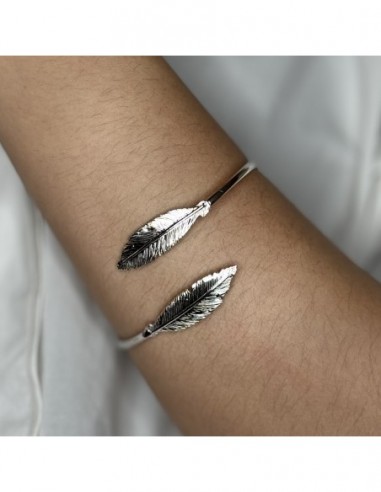 BRACCIALE ARGENTO RODIATO SCHIAVA A DUE PIUME [abd679d2]