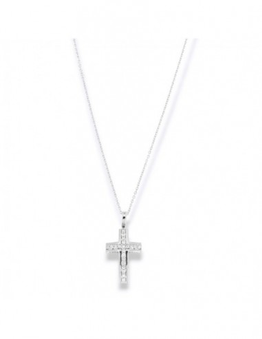 Ciondolo Oro Bianco Crocifisso 21 Diamantini Bianchi 0,17 Ct  Misura 1 [931c0762]