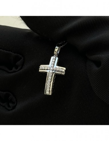Ciondolo Oro Bianco Crocifisso 21 Diamantini Bianchi 0,17 Ct  Misura 1 [6b93ab0d]