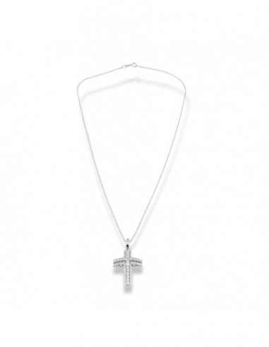 Ciondolo Oro Bianco Crocifisso 21 Diamantini Bianchi 0,17 Ct  Misura 1 [d9de2d17]