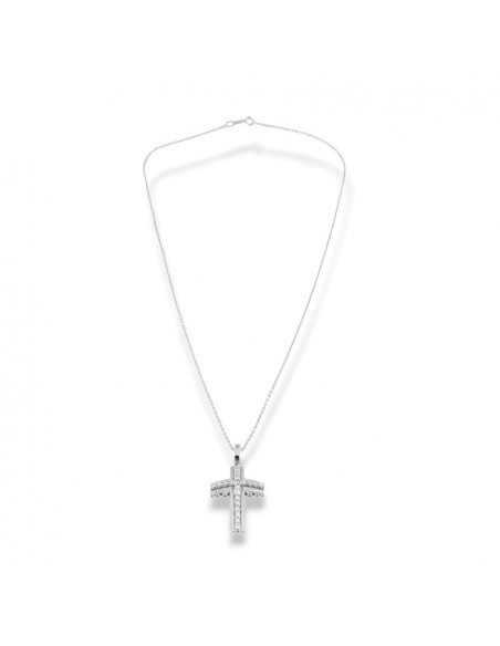 Ciondolo Oro Bianco Crocifisso 21 Diamantini Bianchi 0,17 Ct  Misura 1 [d9de2d17]